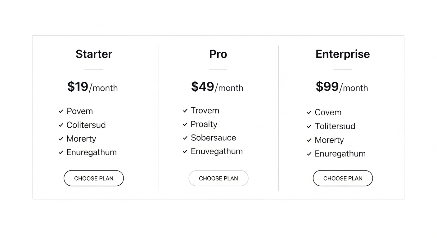 Example pricing layout
