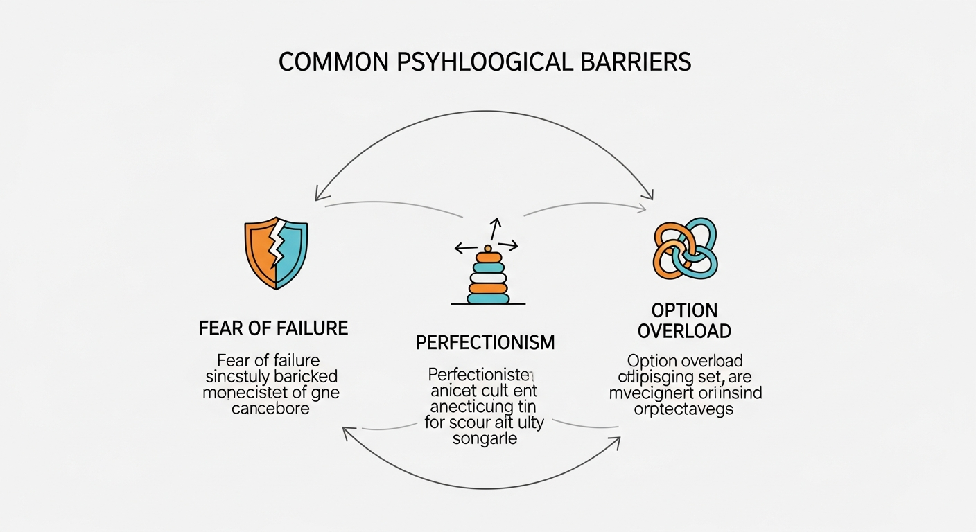 Simple diagram listing fear of failure, perfectionism, and option overload